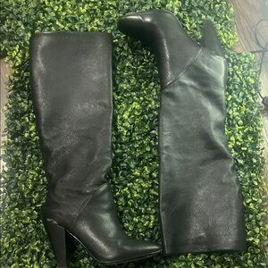 Classic Black Leather Knee-High Boots - Women's Fashion DKNY